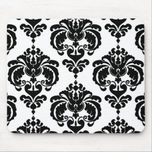 Black & White Damask Chic Modern Elegant Pattern Mouse Mat
