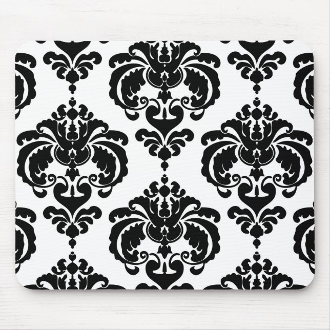 Black & White Damask Chic Modern Elegant Pattern Mouse Mat (Front)