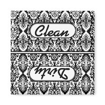 Black White Damask Clean Dirty Dishwasher Magnet