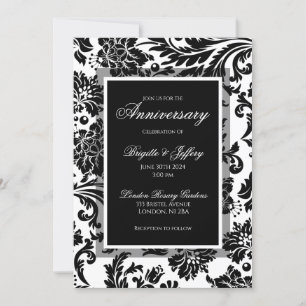 Black & white damask custom anniversary invitation