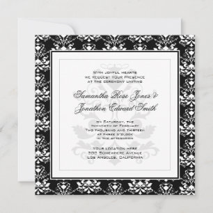 Black & White Damask Elegant Wedding Invitation