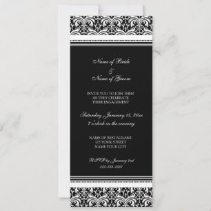 Black White Damask Engagement Party Invitations