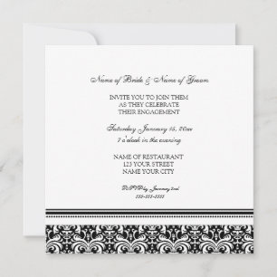 Black White Damask Engagement Party Invitations