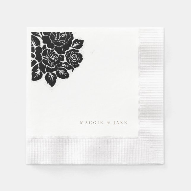Black & White Damask Gold Text Wedding  Napkin (Front)