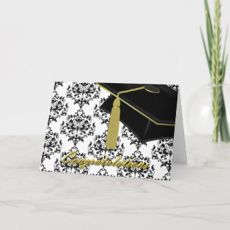 Black & White Damask Graduation Card