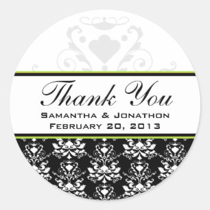 Black & White Damask Green Accent Wedding Labels