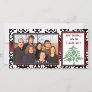 Black & White Damask Green Damask Tree Photo Cards