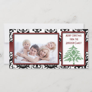 Black & White Damask Green Damask Tree Photo Cards