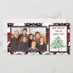 Black & White Damask Green Damask Tree Photo Cards