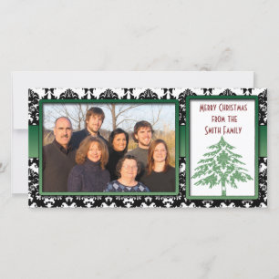 Black & White Damask Green Damask Tree Photo Cards