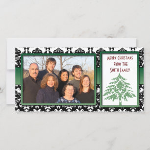 Black & White Damask Green Damask Tree Photo Cards