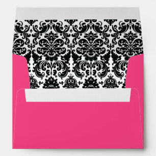 Black White Damask Hot Pink A7 Envelope