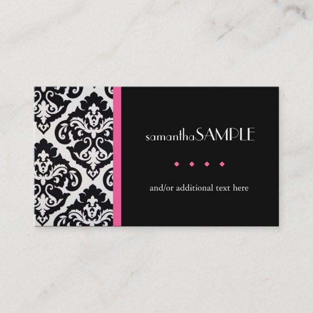 Black & White Damask, Hot Pink Business Card (Front)