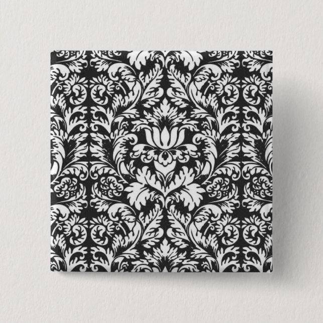 Black White Damask Lace Brocade 15 Cm Square Badge (Front)