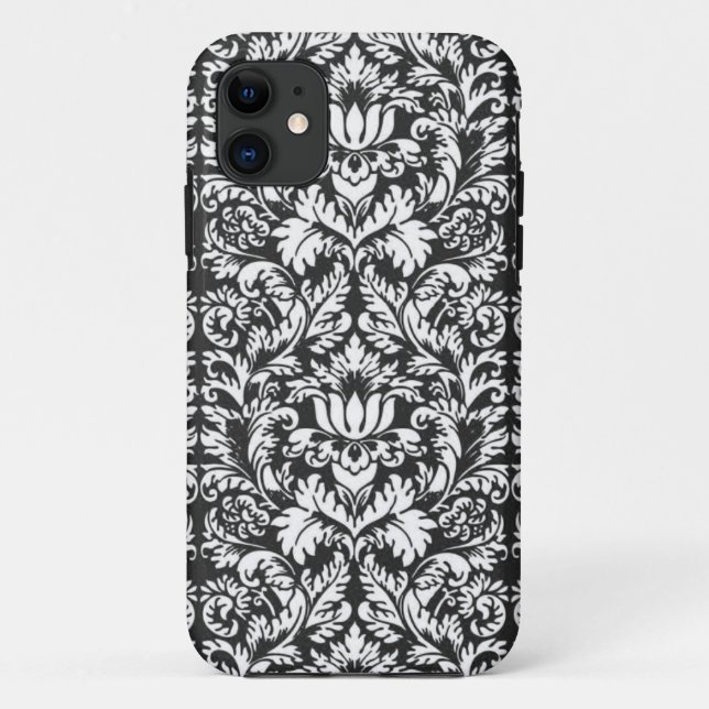 Black White Damask Lace Brocade Case-Mate iPhone Case (Back)