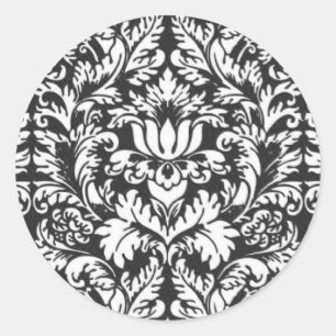 Black White Damask Lace Brocade Classic Round Sticker