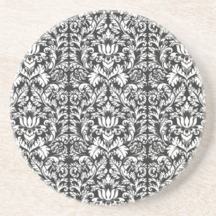 Black White Damask Lace Brocade Coaster