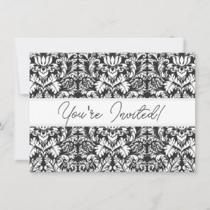 Black White Damask Lace Brocade Invitation