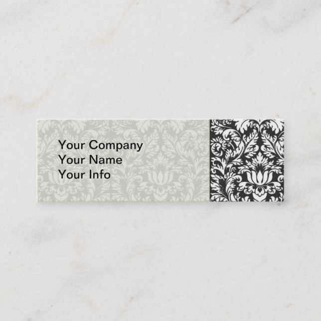 Black White Damask Lace Brocade Mini Business Card (Front)
