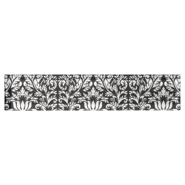 Black White Damask Lace Brocade Nameplate (Front)