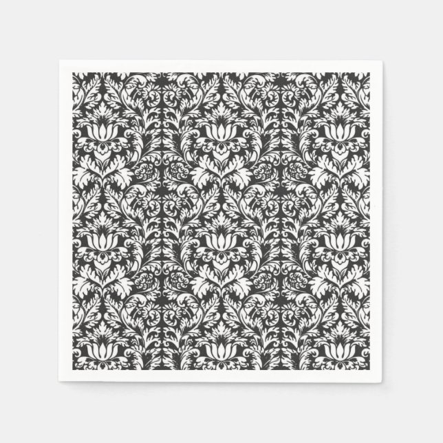 Black White Damask Lace Brocade Napkin (Front)