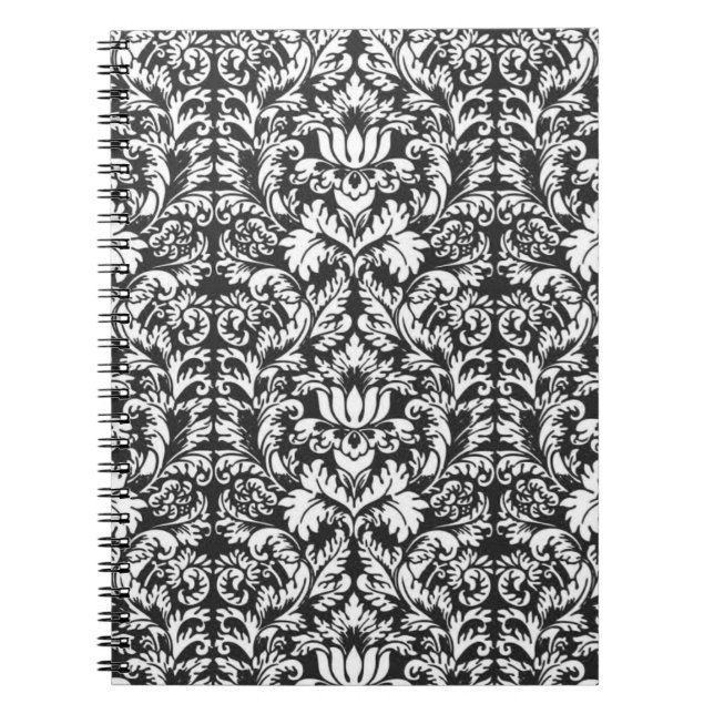 Black White Damask Lace Brocade Notebook (Front)