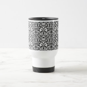 Black White Damask Lace Brocade Travel Mug