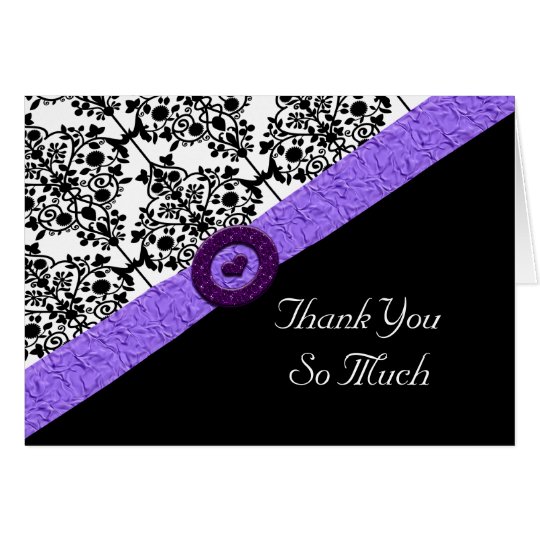 Black & White Damask Lavender Sparkle Heart Card