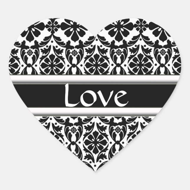 Black & White Damask Matching Love Stickers (Front)