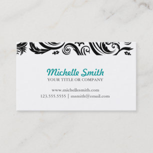 Black White Damask Monogram Business Card