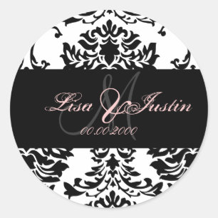 Black White Damask,  monogram stickers