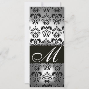 BLACK WHITE DAMASK MONOGRAM WEDDING PARTY PROGRAM INVITATION