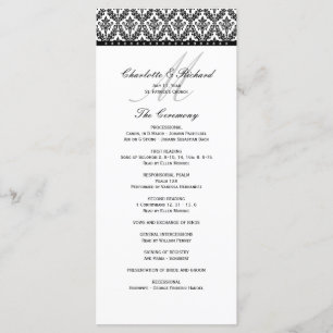 Black & White Damask Monogram Wedding Program Programme