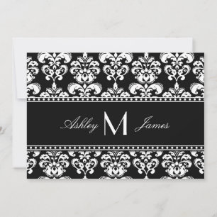 Black White Damask Monogram Wedding Save the Date