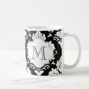 Black & White Damask Monogrammed Mug