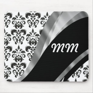 Black & white damask mouse mat