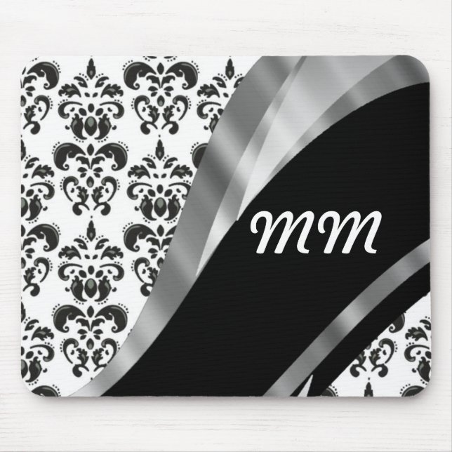 Black & white damask mouse mat (Front)
