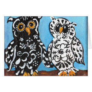 Black & White Damask Owls