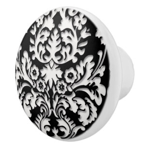 Black & White Damask Pattern Ceramic Knob