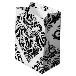 Black White Damask Pattern Print Design Medium Gift Bag