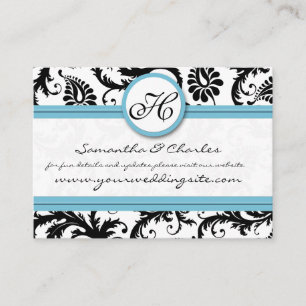 Black White Damask Pool Blue Trim Wedding Website Enclosure Card