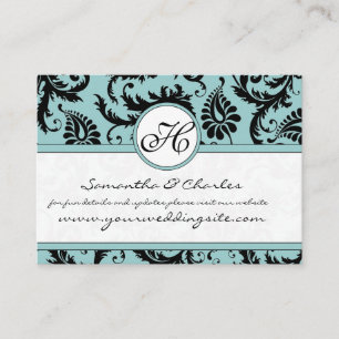 Black White Damask Pool Blue Trim Wedding Website Enclosure Card