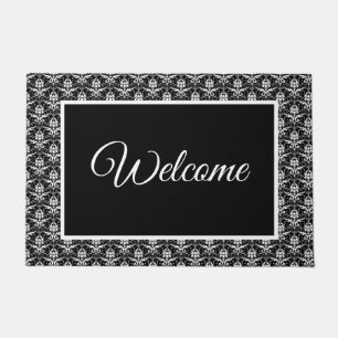 Black & White Damask Print Door Mat