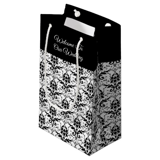 Black & White Damask Print - Wedding Gift Bag (Front Angled)