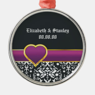 Black white damask purple heart Save the Date Metal Tree Decoration