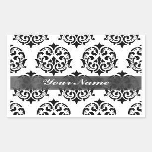Black & white damask rectangular sticker
