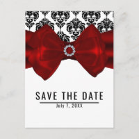 Black & White Damask Red Bow Glam Save the Date