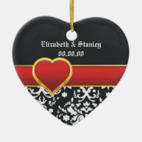 Black white damask red heart wedding Save the Date