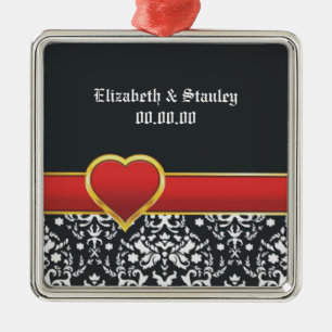 Black white damask red heart wedding Save the Date Metal Tree Decoration