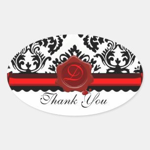 BLACK WHITE DAMASK RED WAX SEAL MONOGRAM